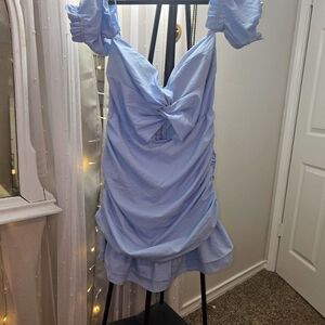 Fashion Nova Light Blue Ruched Mini Dress L NWT